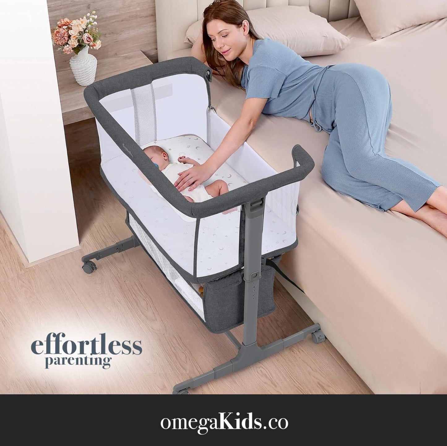 Ezebaby Portable Baby Bassinet – Adjustable Sleeper With Wheels & Storage