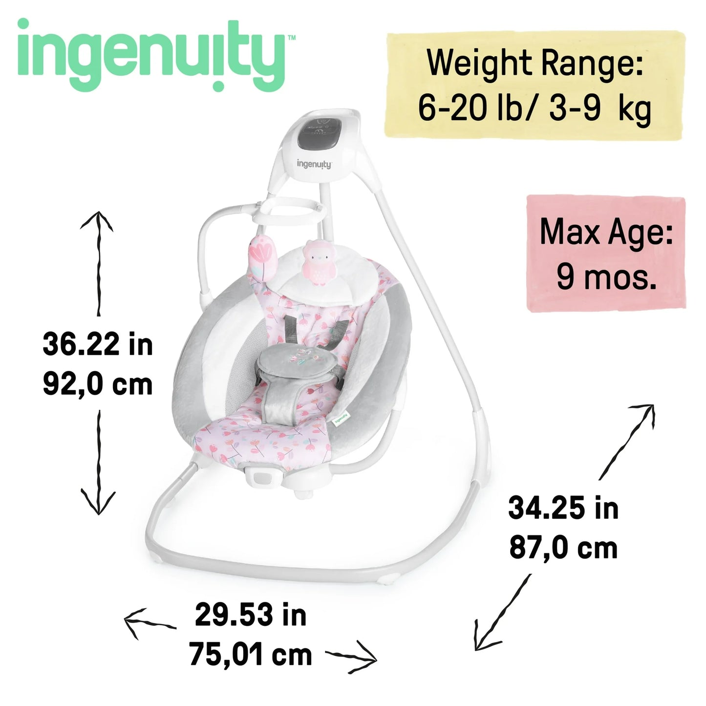 New Ingenuity SimpleComfort Baby Swing (Pink Cassidy)