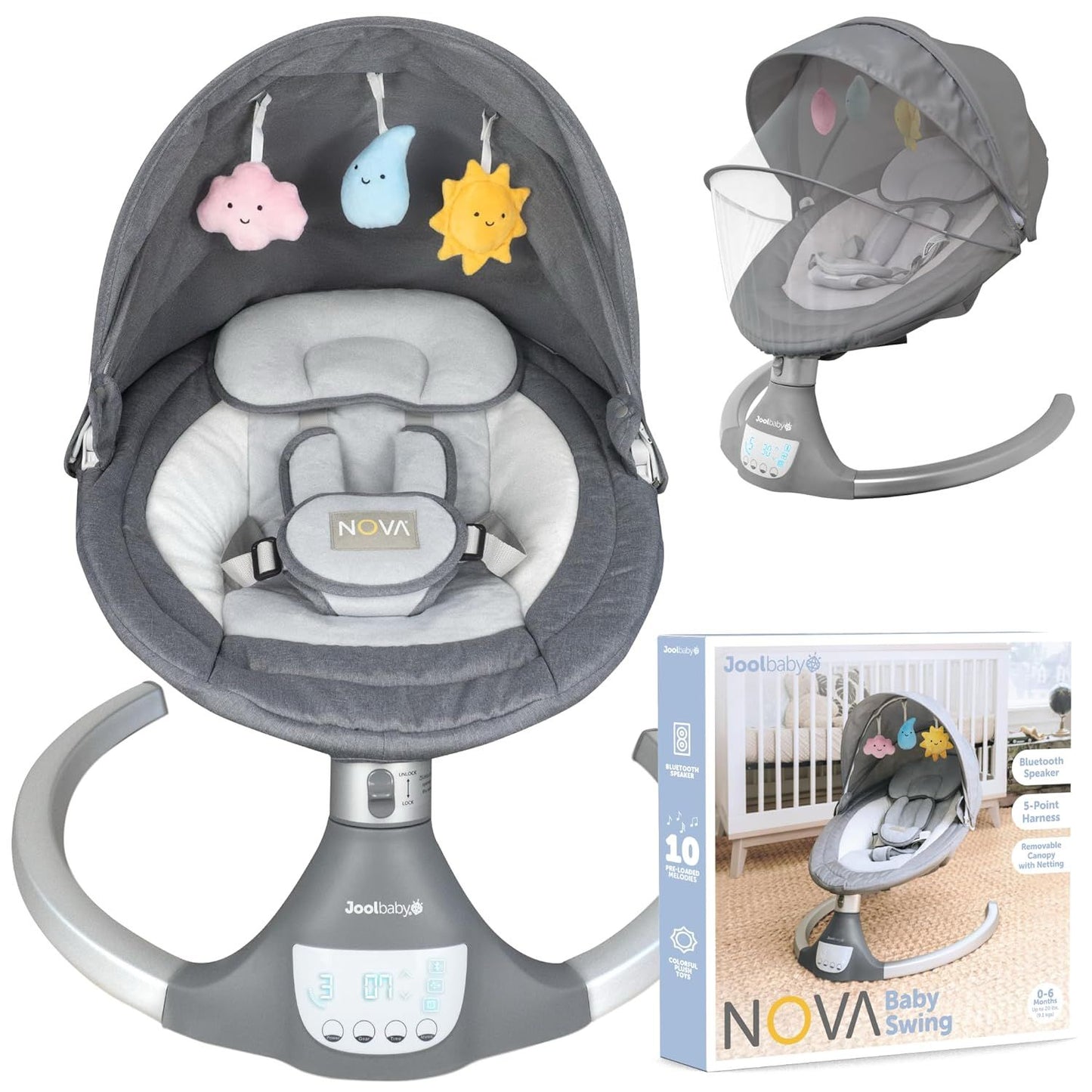 New Jool Baby Nova Swing Motorized Infant Swing (Gray)