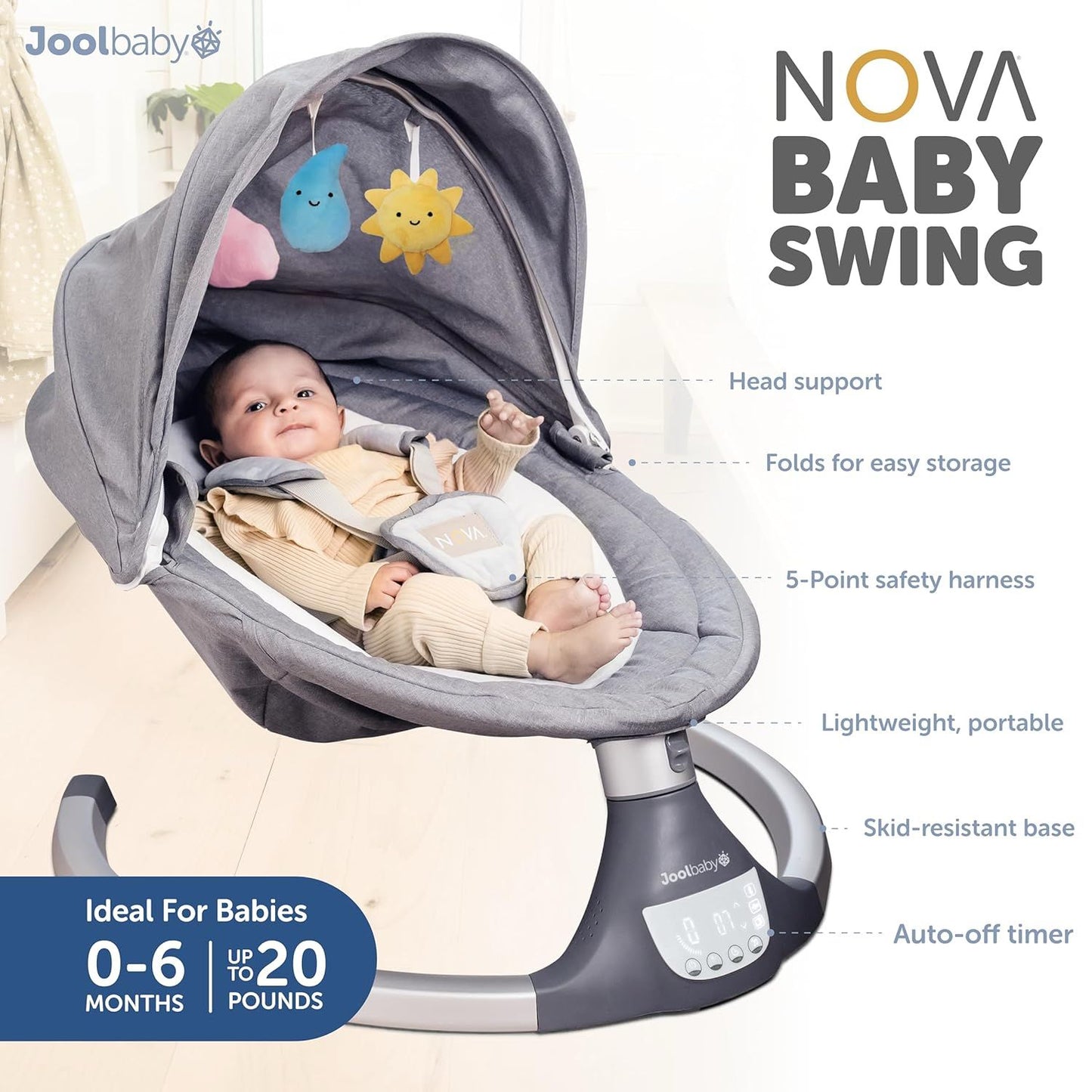 New Jool Baby Nova Swing Motorized Infant Swing (Gray)